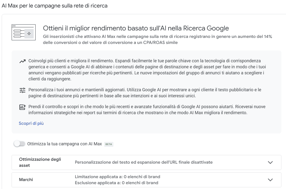 AI Max | Nuova Campagne Google AI MAX in Beta